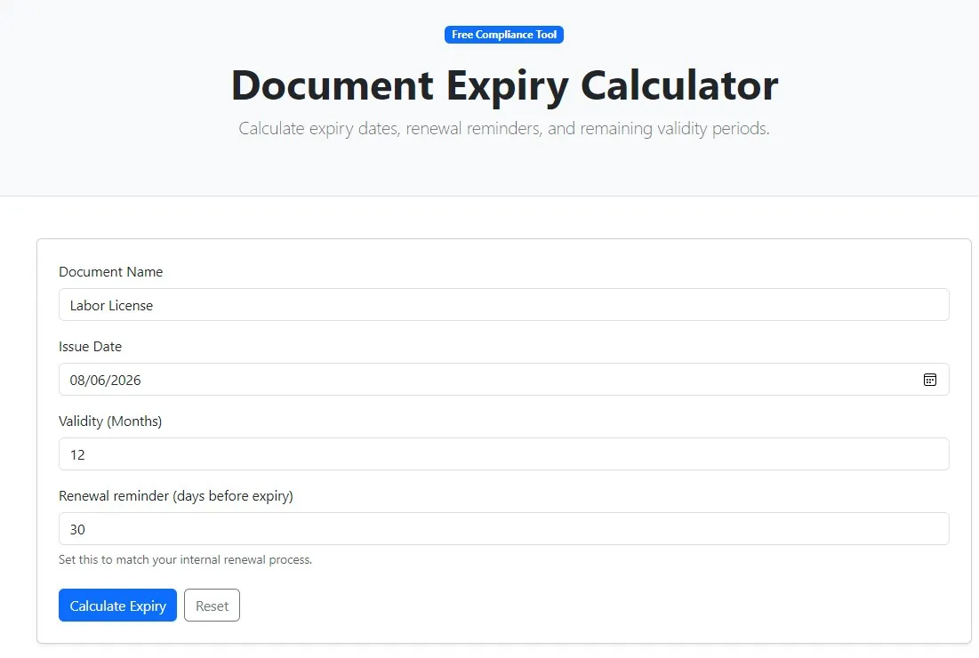 Document Expiry Calculator: Free Tool to Calculate Renewal and Expiry Dates