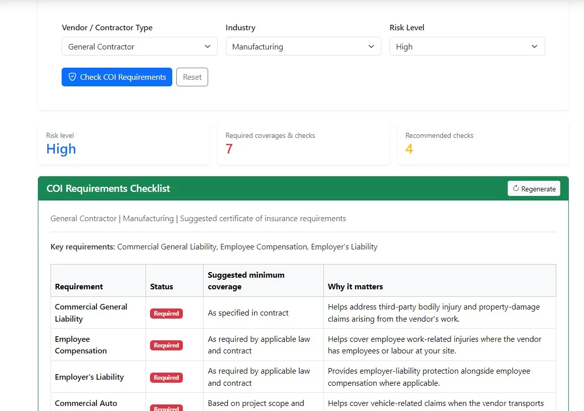 Vendor & Contractor COI Requirements: Complete Guide + Free COI Checker