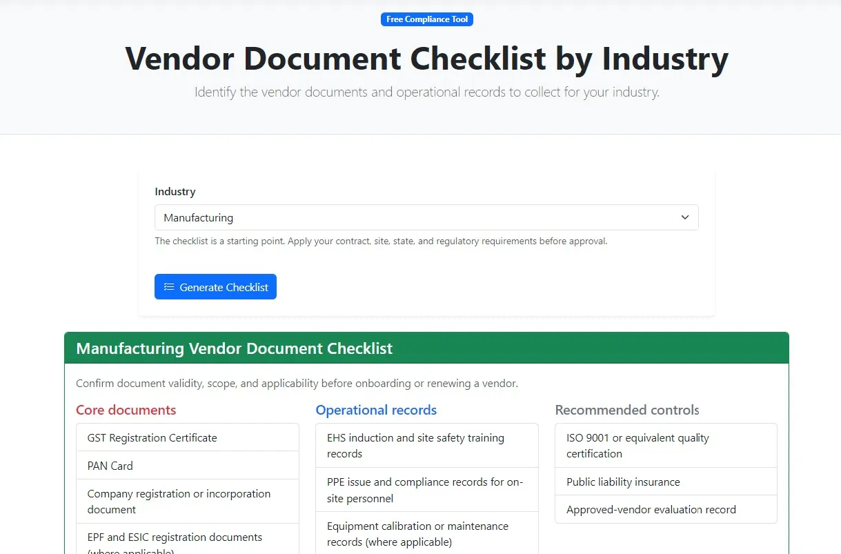 Vendor Document Checklist by Industry: Free Supplier Document Checklist